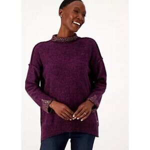 Peace Love World Oversized Turtleneck Burgundy Sweater Sz M